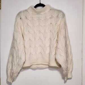 Joie Soft Chunky Knit Crop Long Sleeve Sweater Cream Ivory Womens Size Medium